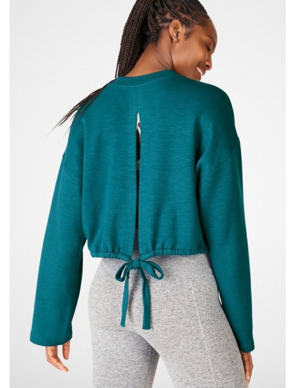 Fabletics Tie-Back Sweatshirt - XL Fjord (Teal Blue)